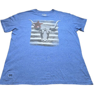 Salt Creek Longhorn Bottle Opener T-Shirt Mens 2XL Blue Texas Cow Skull Graphic